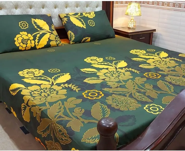 3 Pcs Cotton Printed Double BedSheet