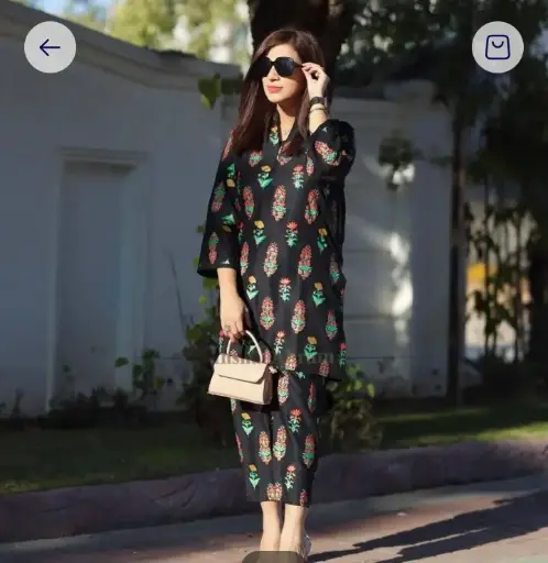 2 Pcs Woman Sititched Linen  Block Printed Suit