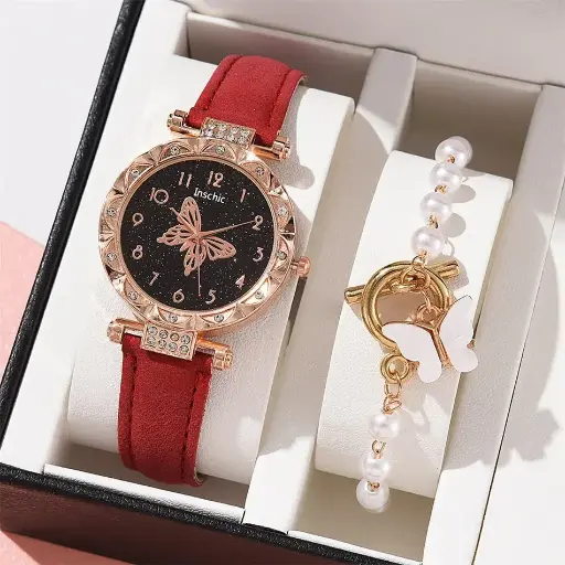 Female 2023 New Luxury Ladies Watch Bracelet Set Quartz Wristwatch 2 PCS Set Women Watch Clock Gift Leather Strap Reloj Mujer